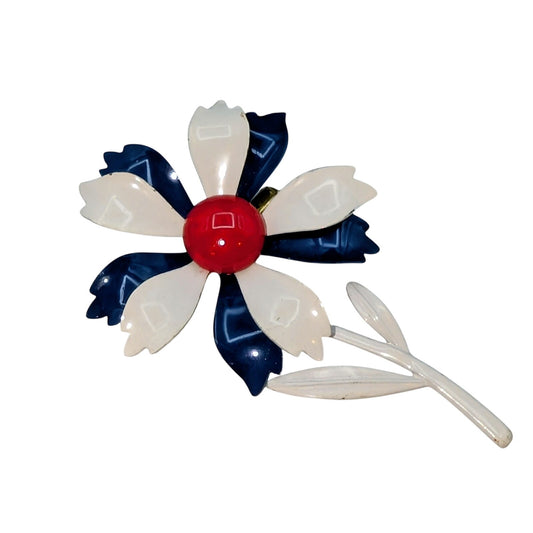 Vintage Red White Blue Enamel Flower Brooch