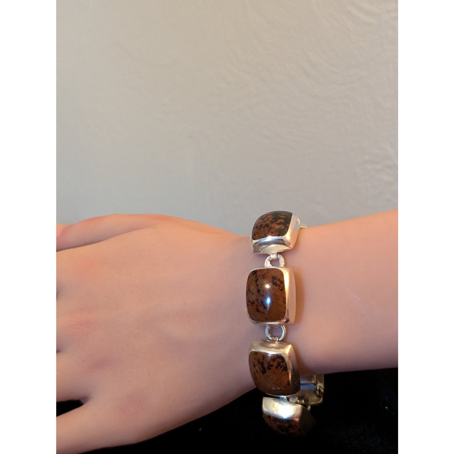 Vintage Taxco Mexico 925 Sterling Mahogany Obsidian Bracelet