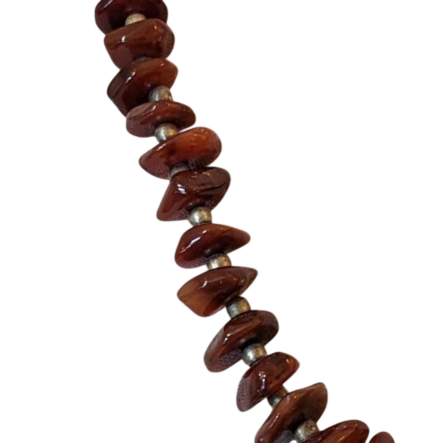 Vintage Red Brown Stone Beaded Chip Necklace with Brass Accents