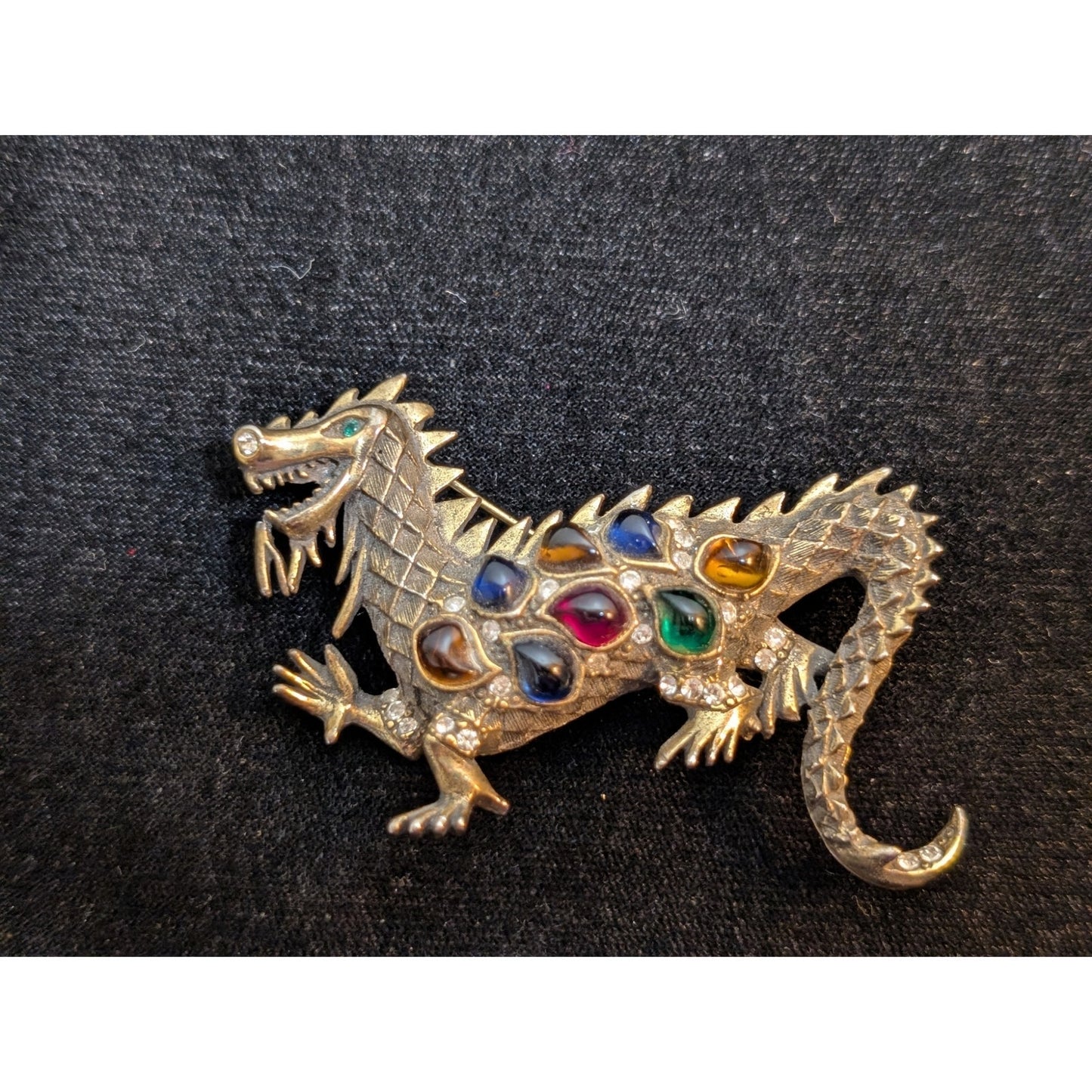 Rare 1950s Vintage La Roco GRIPOIX Glass Rhinestone Mogul Style Dragon Brooch