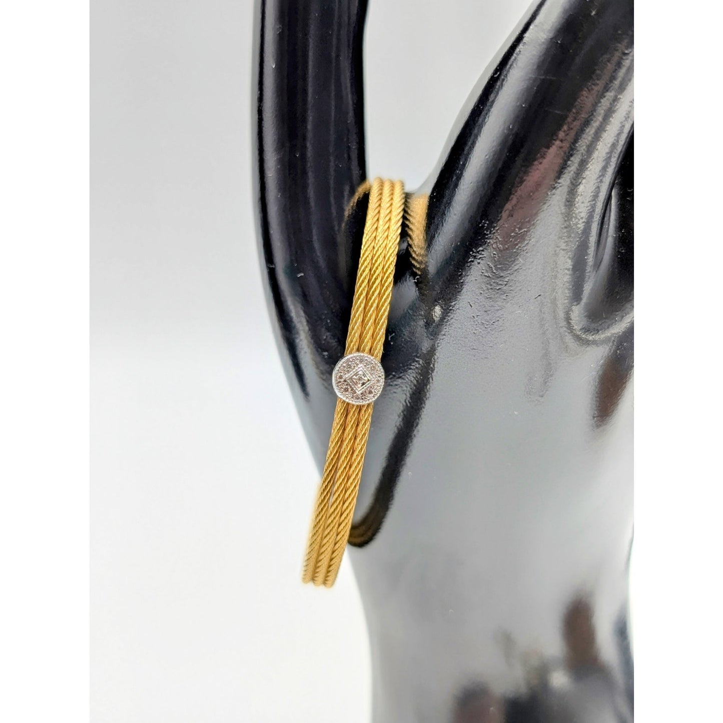Alor 18K White Gold 9 Diamond & Stainless Steel Cable Bracelet