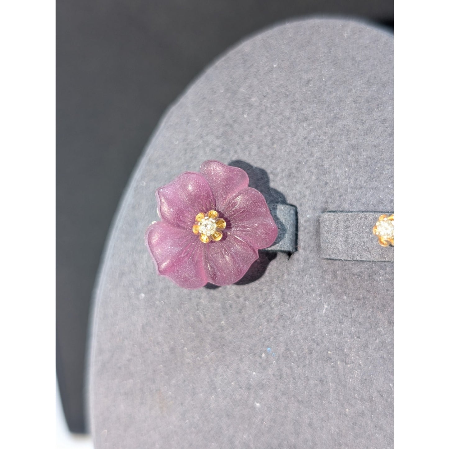 14k Vtg Tested Diamond Stud Earrings W/ Removable Purple Carved Flower Jacket