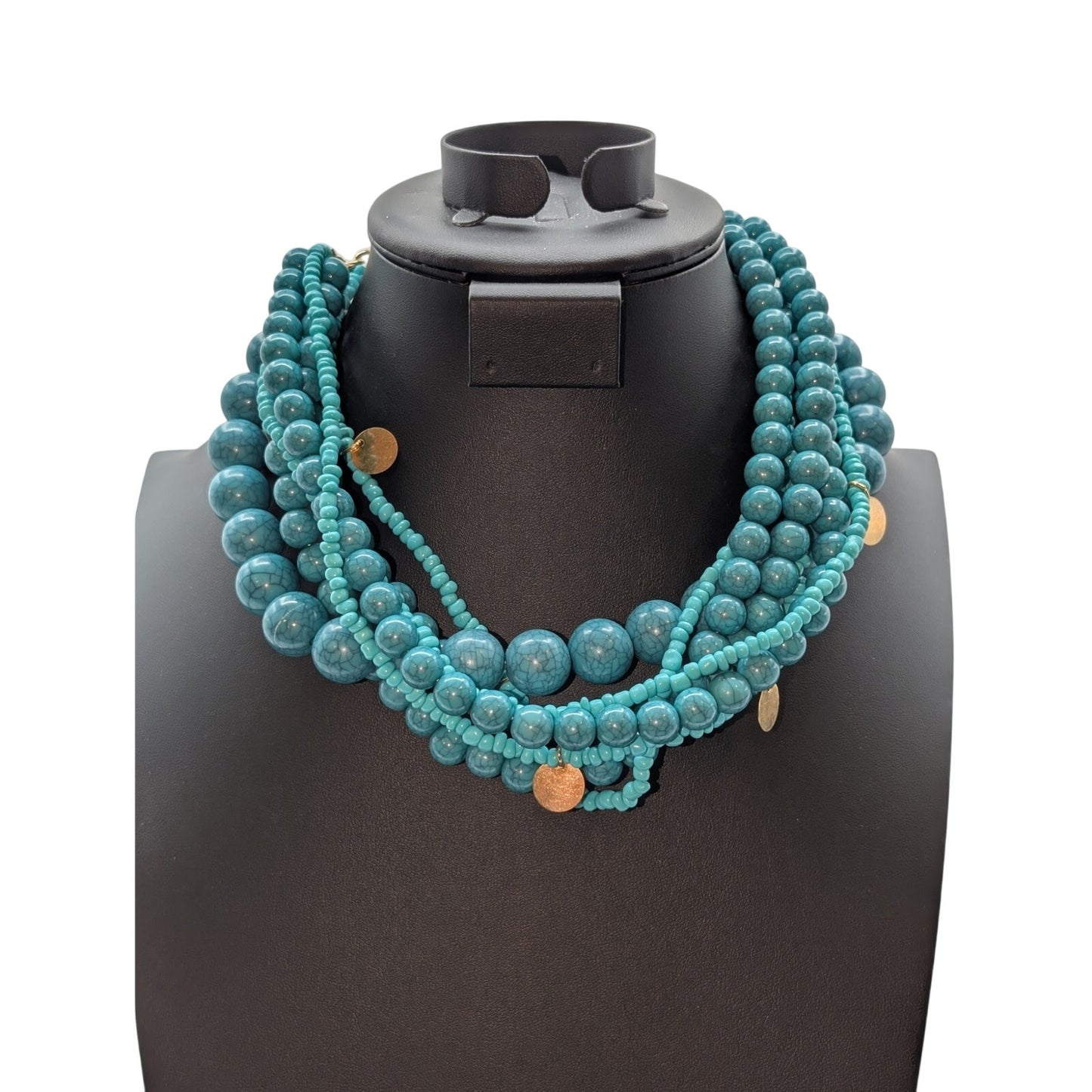 Sugarfix by Baublebar Multi Strand Faux Turquoise Gold Dangle Choker Necklace