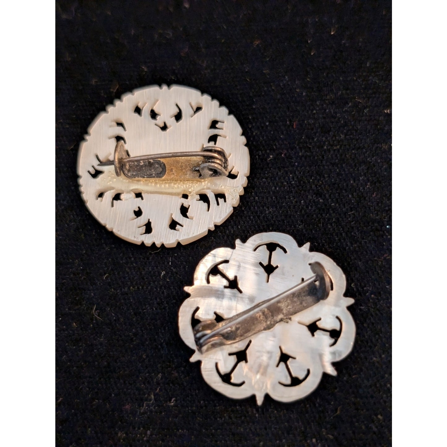 Antique Mother of Pearl Star of Bethlehem Made in Bethlehem & 7 Point Star Pins
