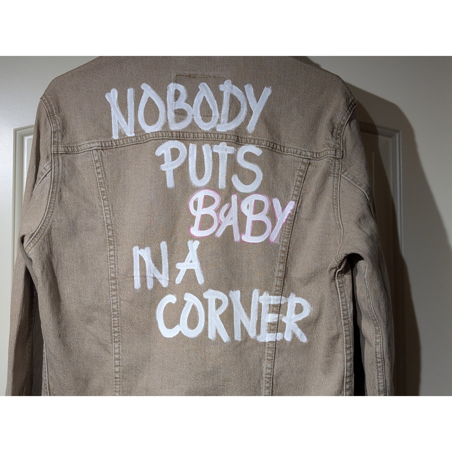 Tan/Lt Brown Levi Strauss Denim Embellished 'Nobody Puts Baby' Jacket Sz S