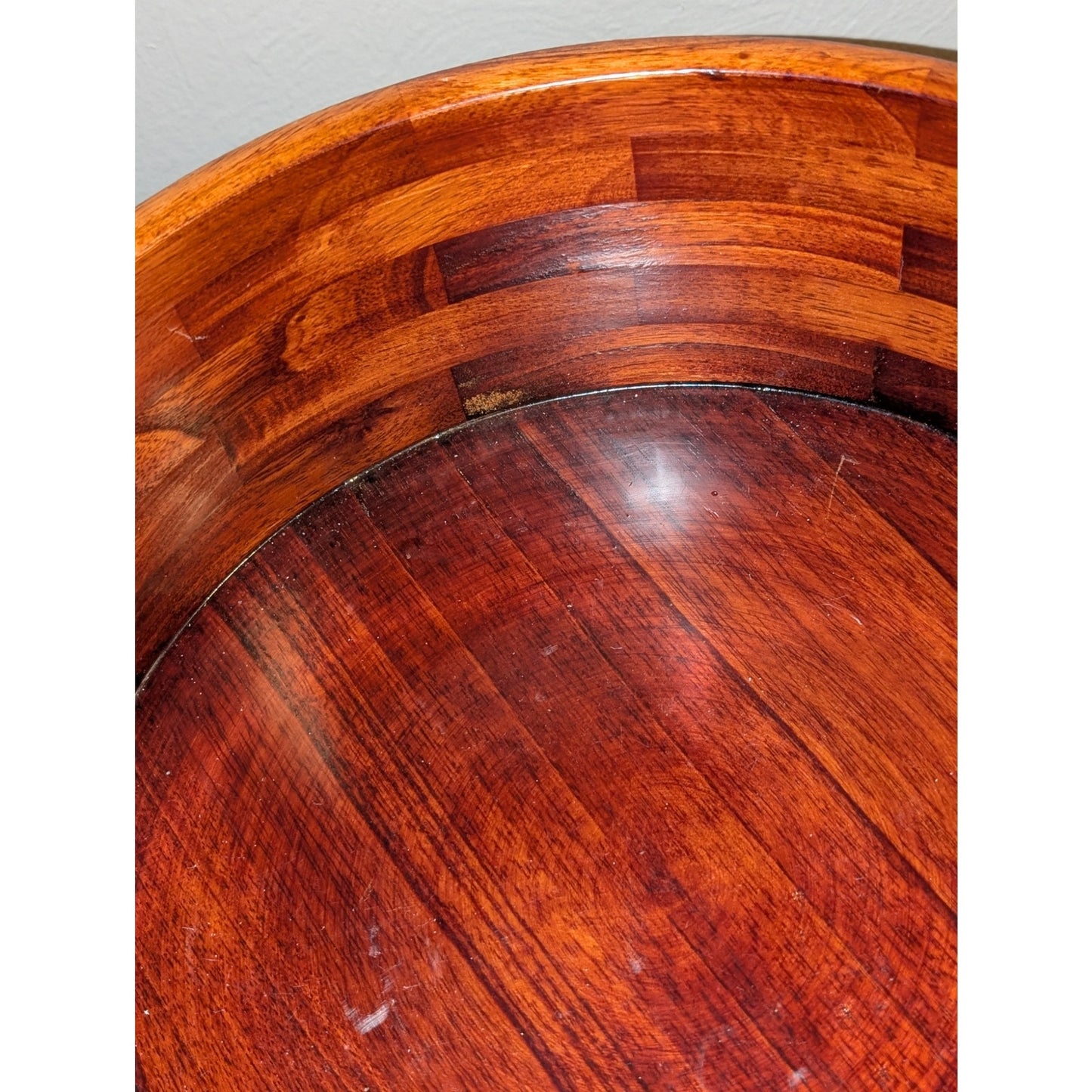 Large Hand Turned Solid Wooden Salad Fruit Bowl 12" Round X 5" Tall