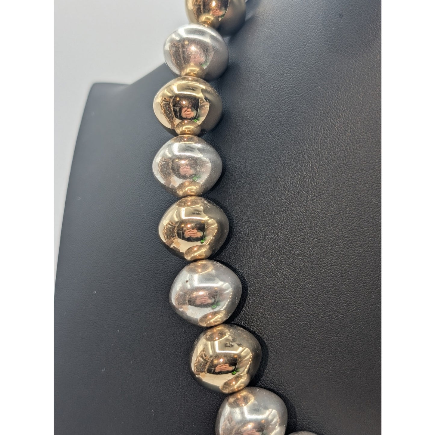 Vintage Chunky Silver & Gold Tone Heavy Beaded Barrel Clasp 21.5" Necklace