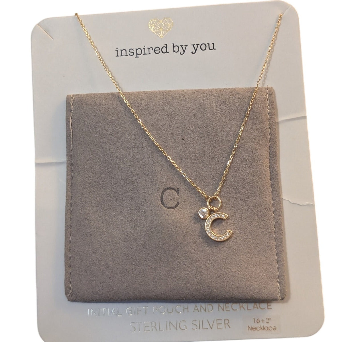NWT Inspired by You CZ Initial  'C' Gold Tone Sterling Silver 16" + 2" Necklace
