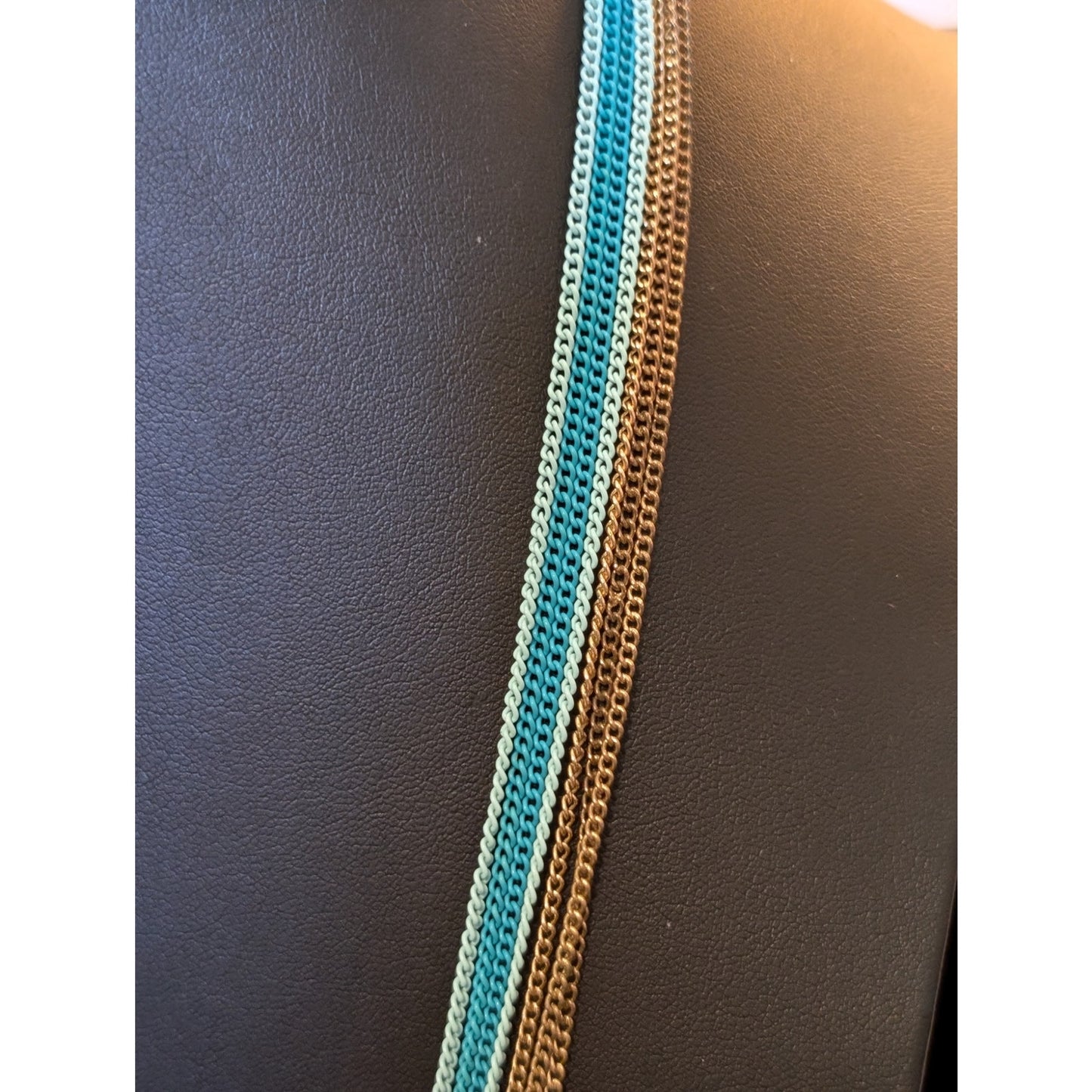 Multi-Blue & Gold Chain Knotted Tassel Long Necklace