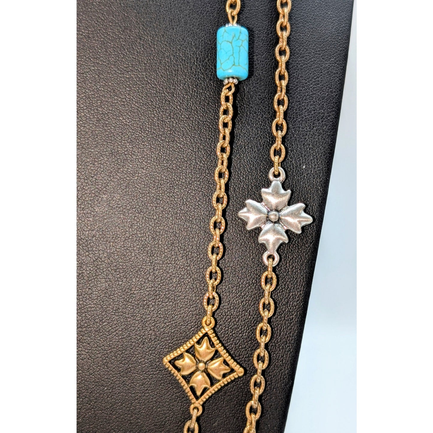 Patricia Nash Two Strand Antique Gold/Bronze Chain Two Tone Beaded Necklace