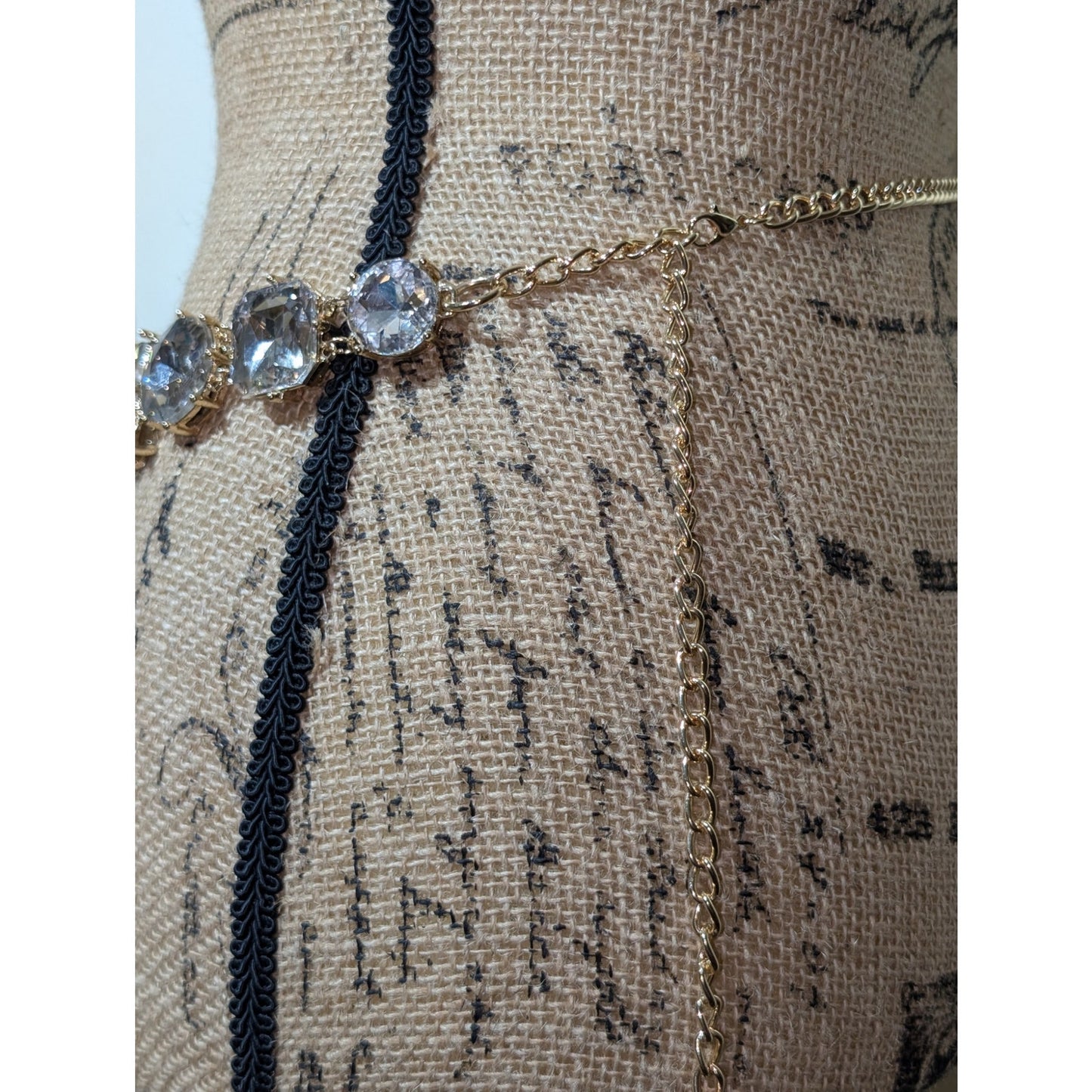 Chunky Gold Tone Large Rhinestone Chain Link Belt 28"-39"