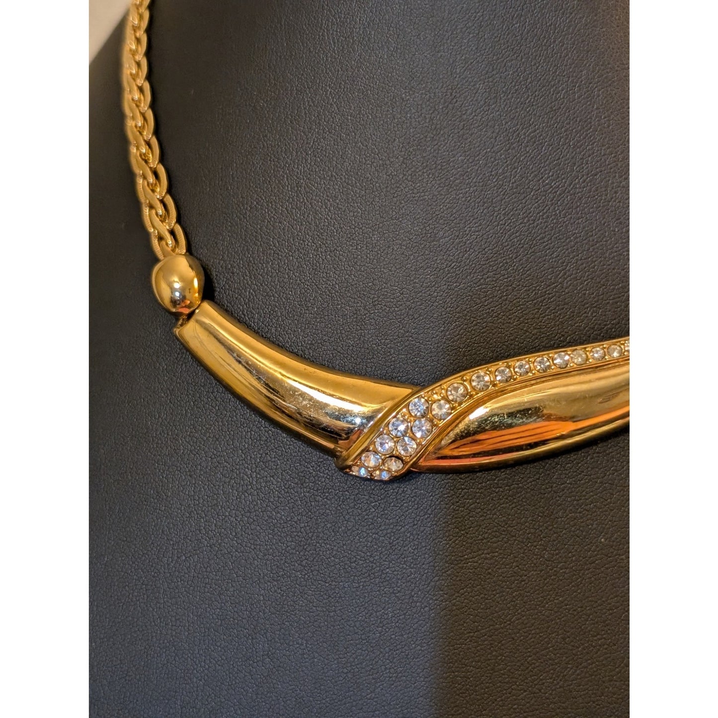 Vintage Lady Remington Gold Tone Braided Chain Rhinestone 18.5" Necklace