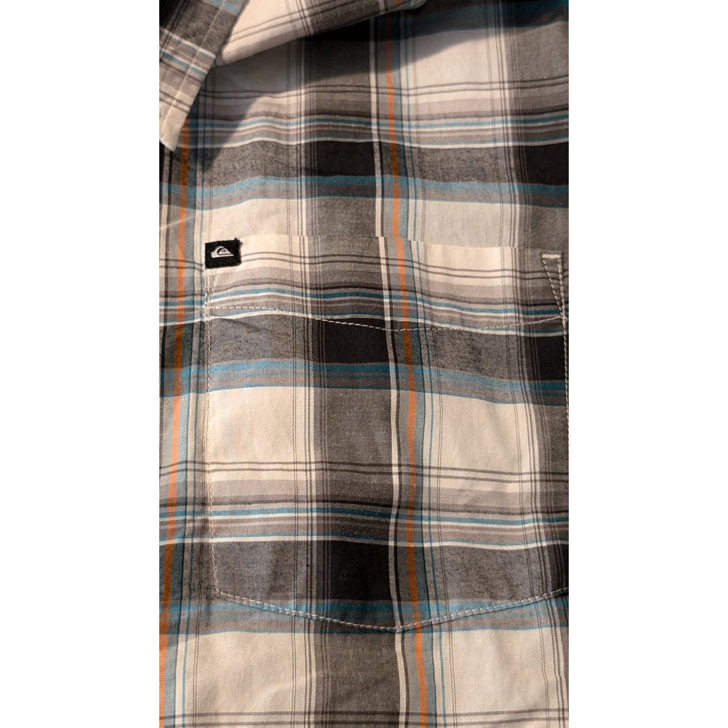 Quiksilver Black Gray Teal Plaid Short Sleeve Button Front Shirt Mens Sz XXL