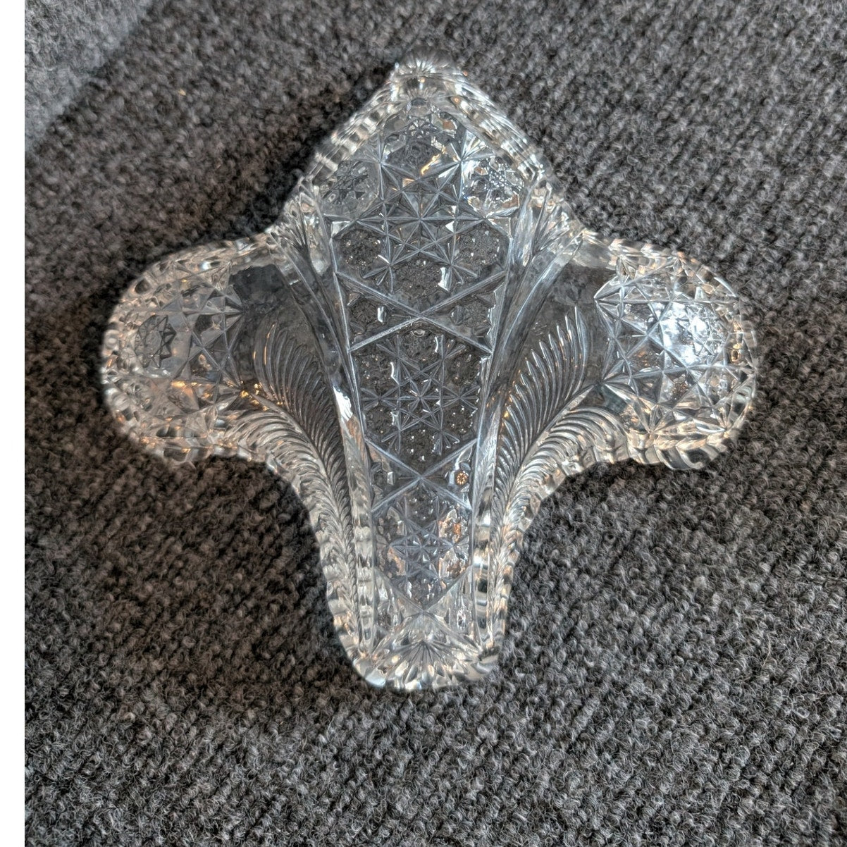Set of 2 American Prescut Glass Fleur de Lis Candy Trinket Relish Dishes
