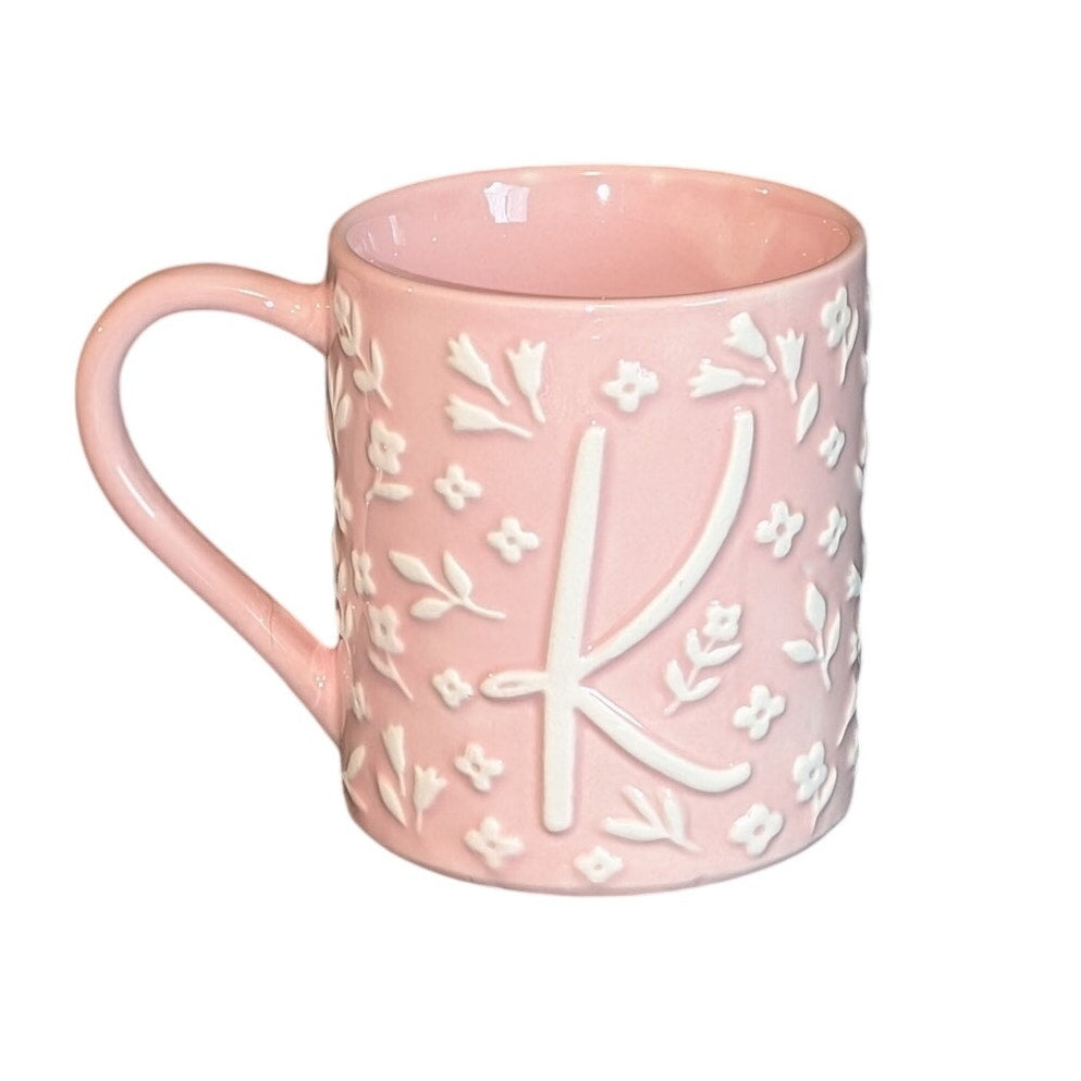 Sunday Mornings Ceramics Pink Floral Initial K Monogram Coffee Tea Mug