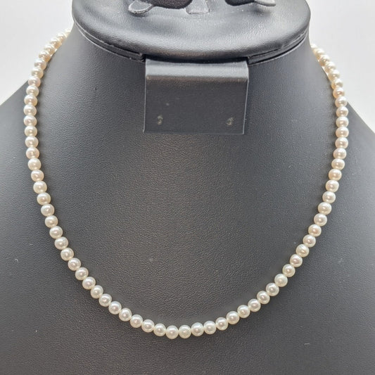 Vtg Approx. 5mm Genuine Pearl 17" Necklace W/ 14k Yellow Gold Clasp Marked 585
