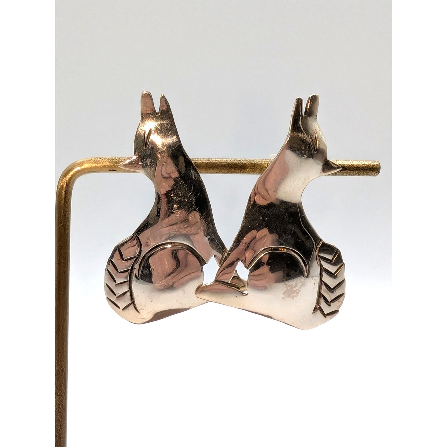 Vintage 925 Sterling Silver Taxco Mexico Howling Coyotes/Wolves Pierced Earrings