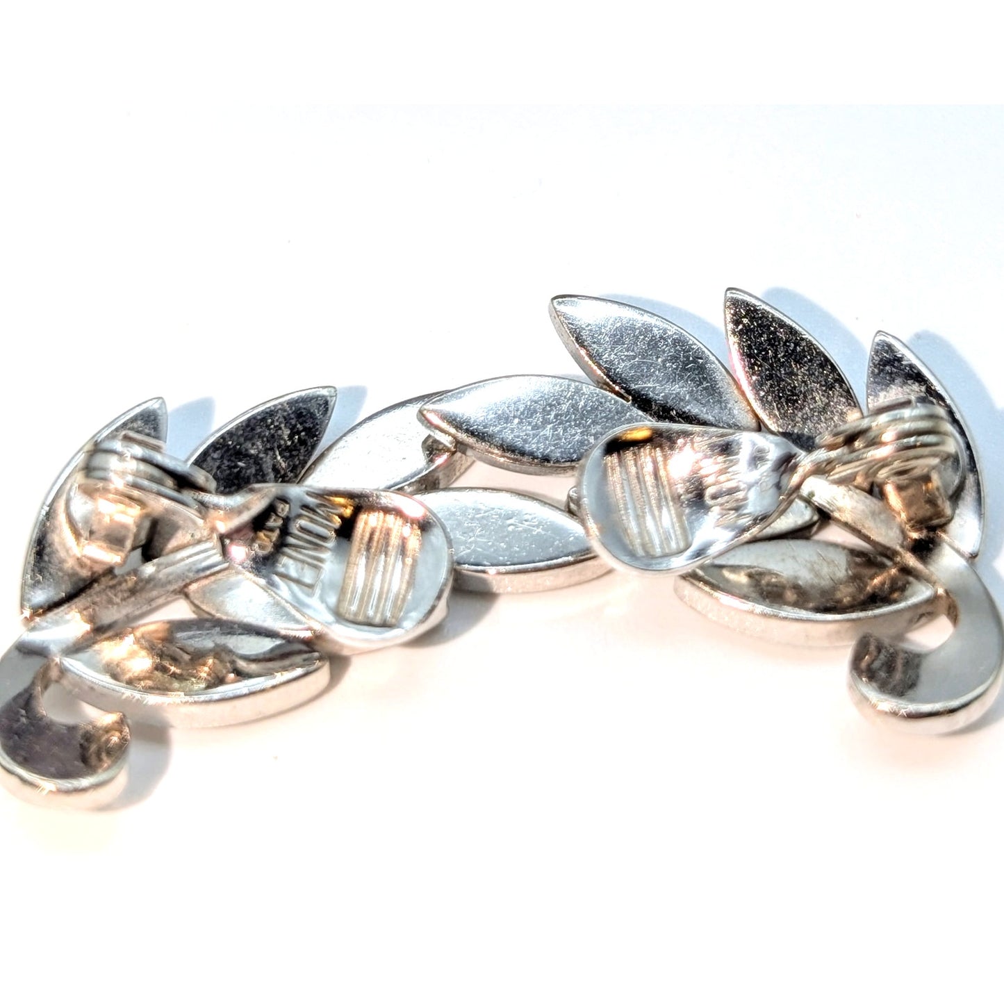 Vintage Monet Silver Tone Leaf Clip On Earrings