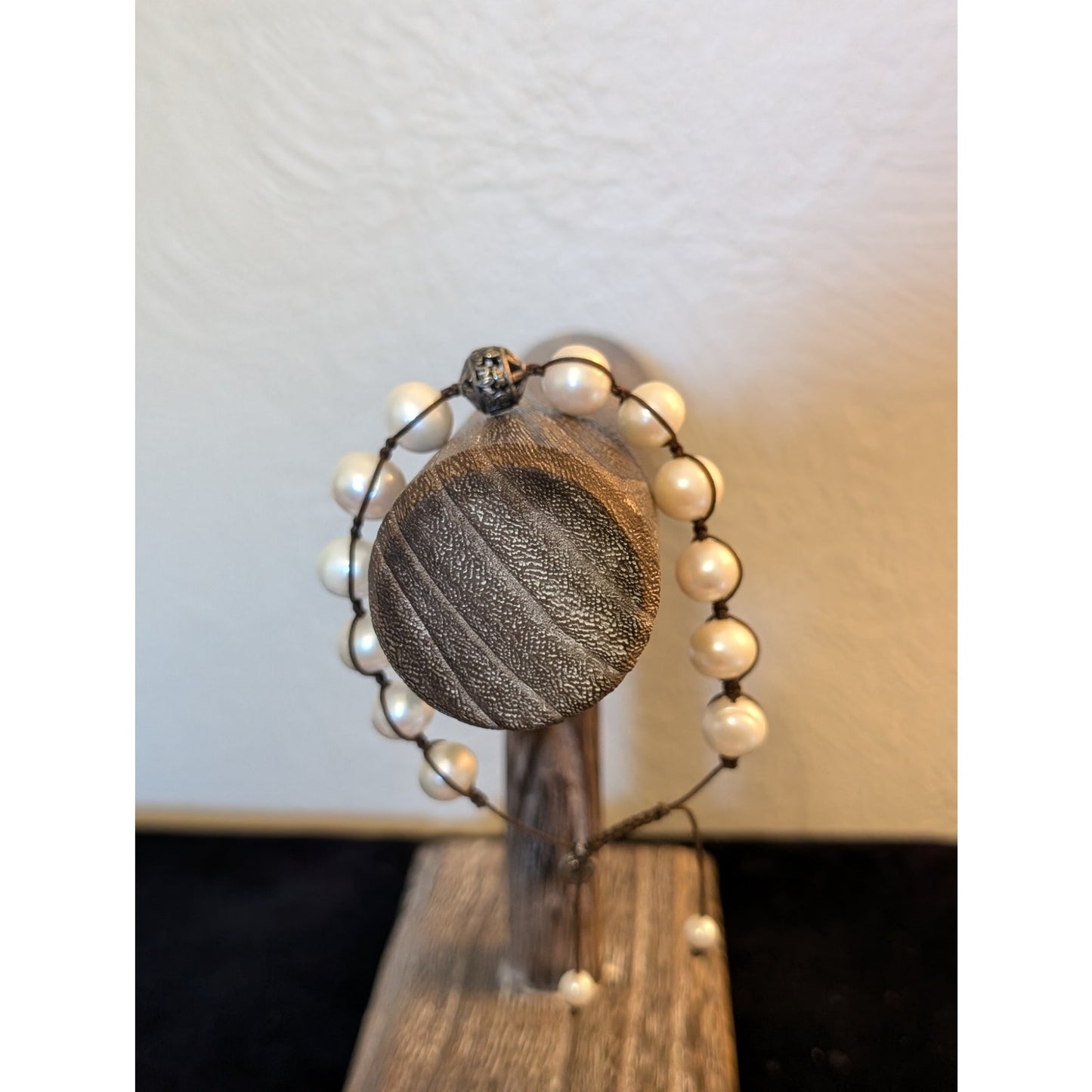 Silpada Pearl Sterling Silver Brown Cord Adjustable Bracelet