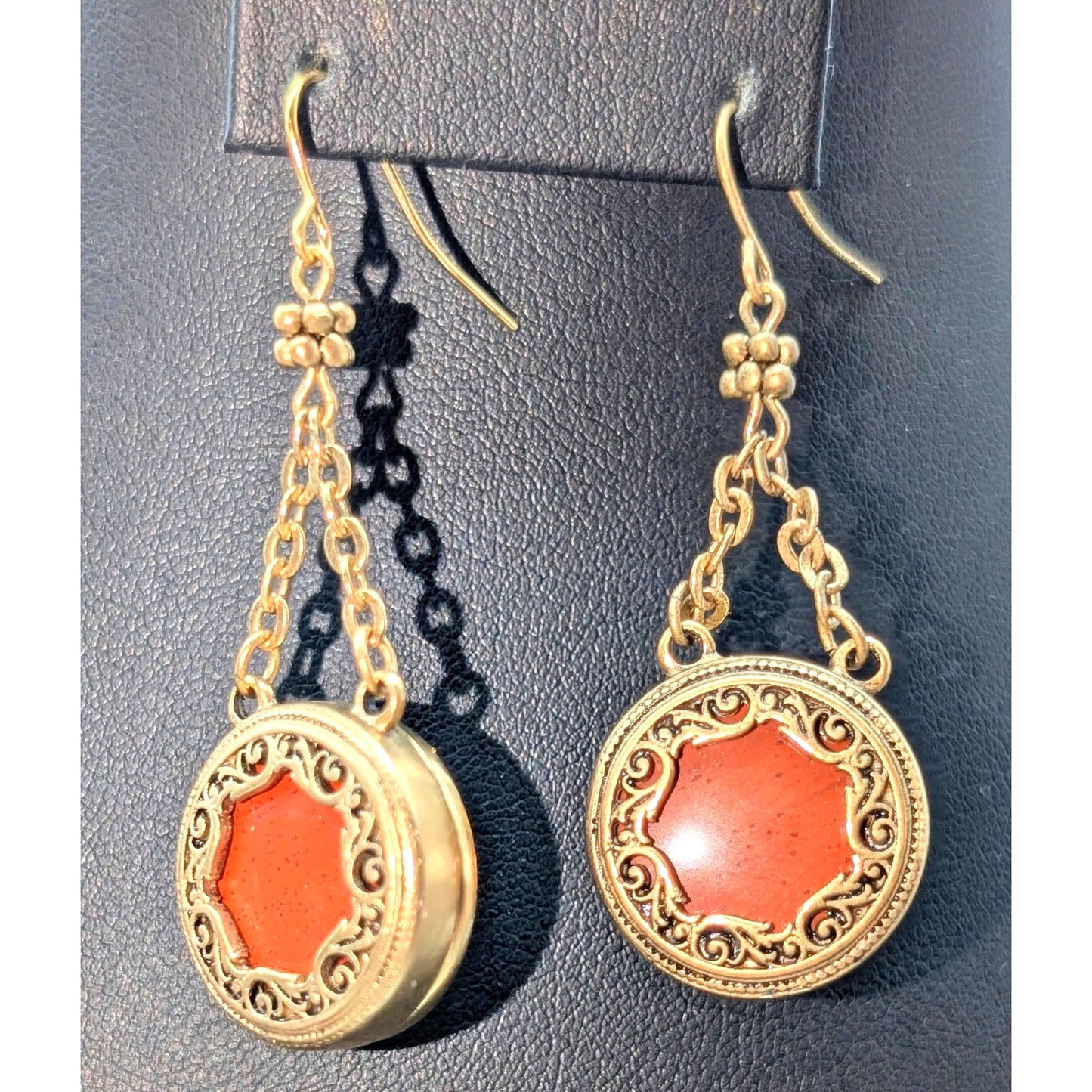 Vtg Premier Design Gold Tone Double Sided Filigree Necklace & Dangle Earring Set