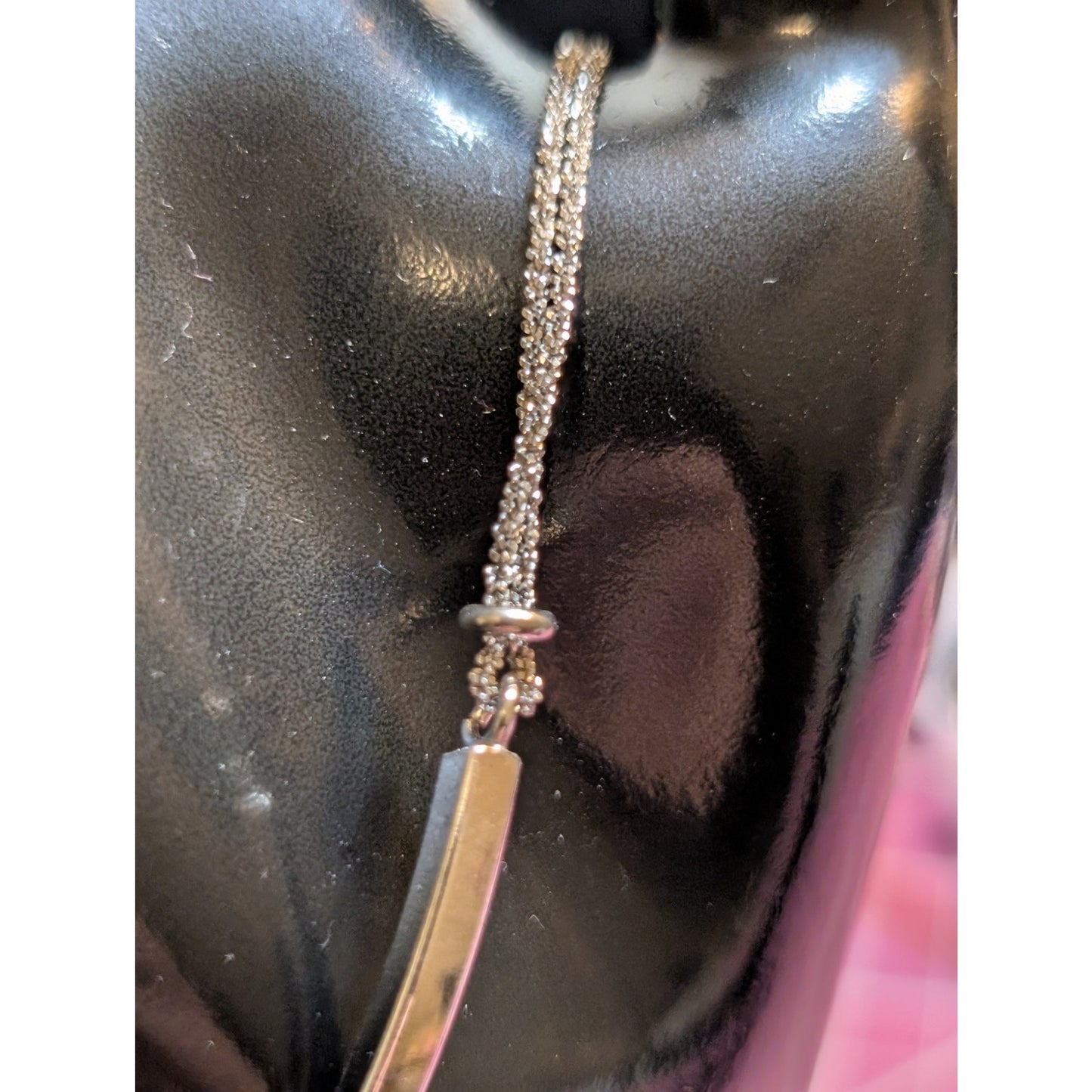 VTG Dyadema 925 Italy Sterling Silver Crystal Bar Chain Bracelet 7"-8" Long