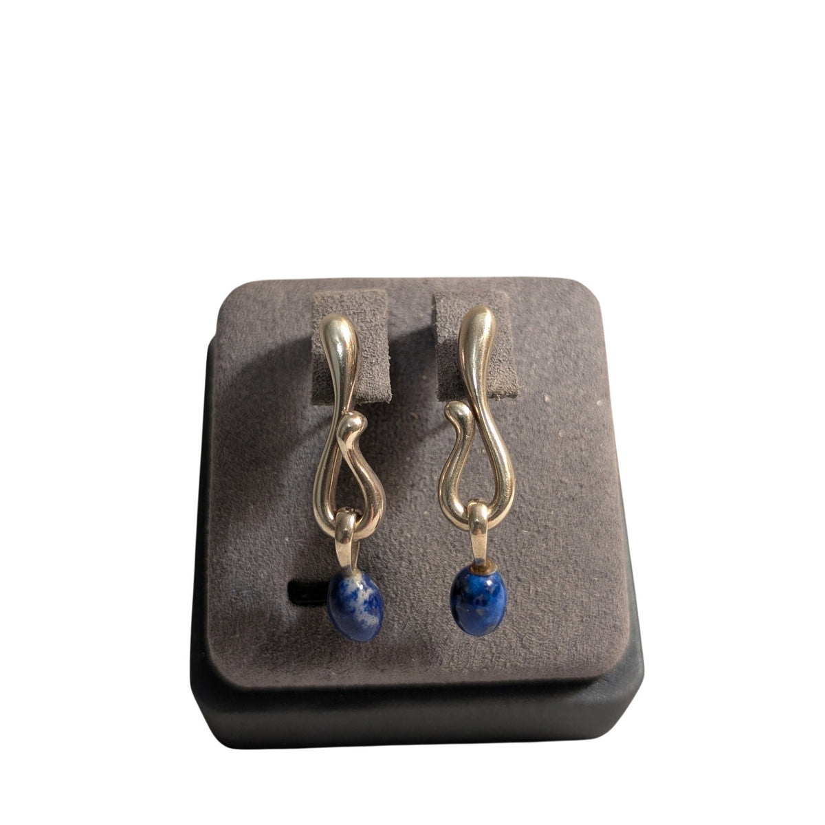 Vintage Signed AC Studio Thailand Sterling Silver Lapis Lazuli Dangle Earrings