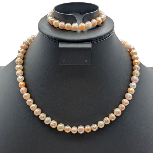 925 Sterling Silver Clasp 12mm Natural Freshwater Pearl 18" Necklace & Bracelet