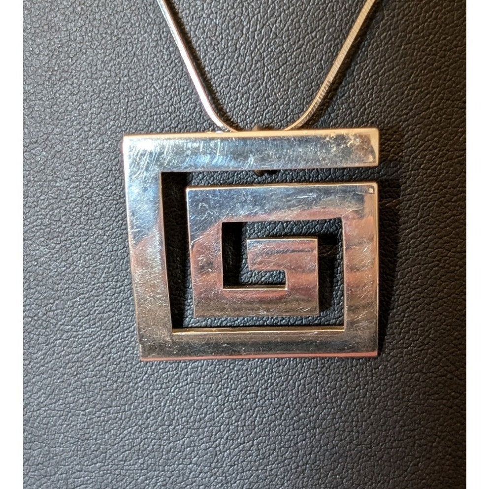 Sterling Silver Greek Key Mexico 925 Pendant & 20" Chain Necklace