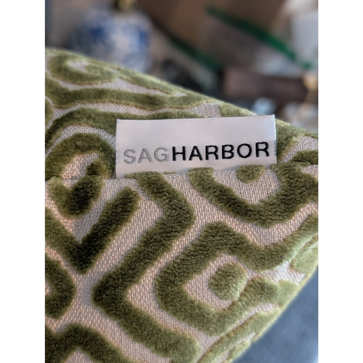 Sag Harbor Green Cut Velvet All Over Design Zippered Duck Feather Insert Pillow