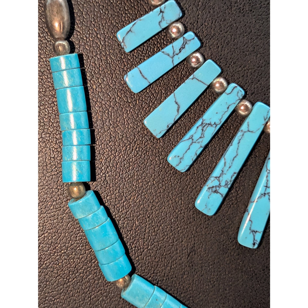 1970s Native American Liquid Silver Turquoise Double Strand Beaded Necklace
