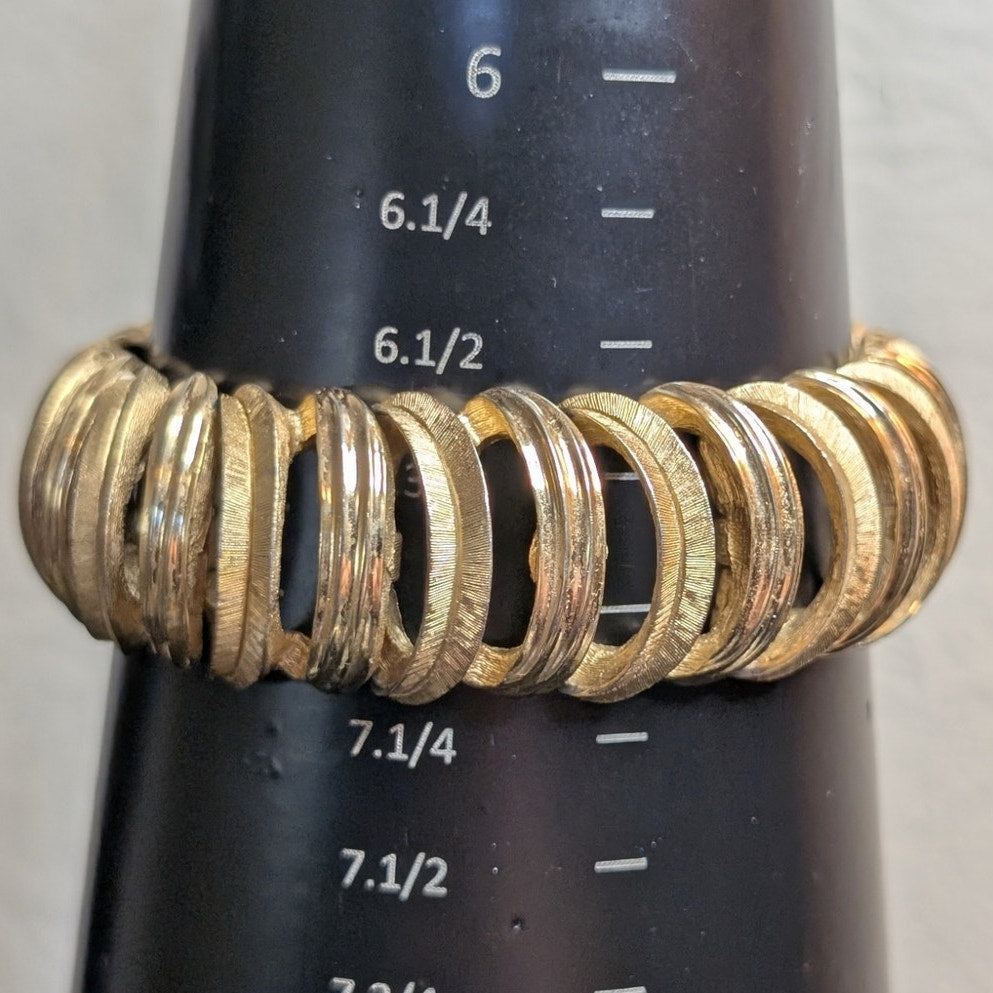 Vintage Signed CROWN TRIFARI Brushed & Polished Gold Tone Link Bracelet