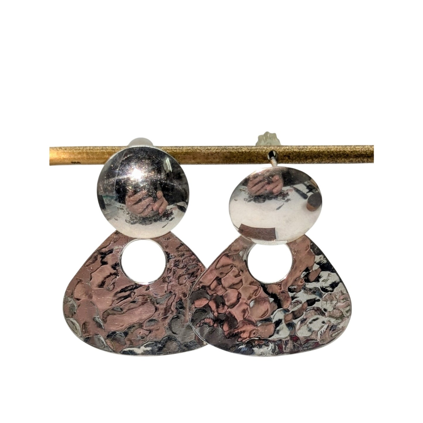 925 Sterling Silver Hammered Guitar Pick Doorknocker Earrings