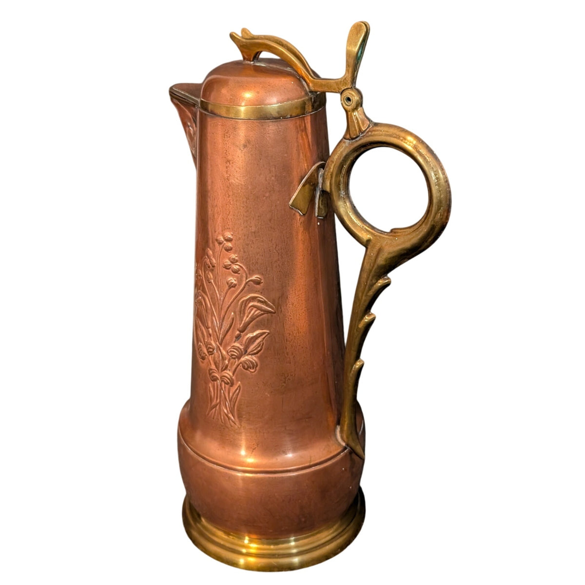 Antique Signed GBN Gebrüder Bing Nürnberg Art Nouveau Copper & Brass Claret Jug
