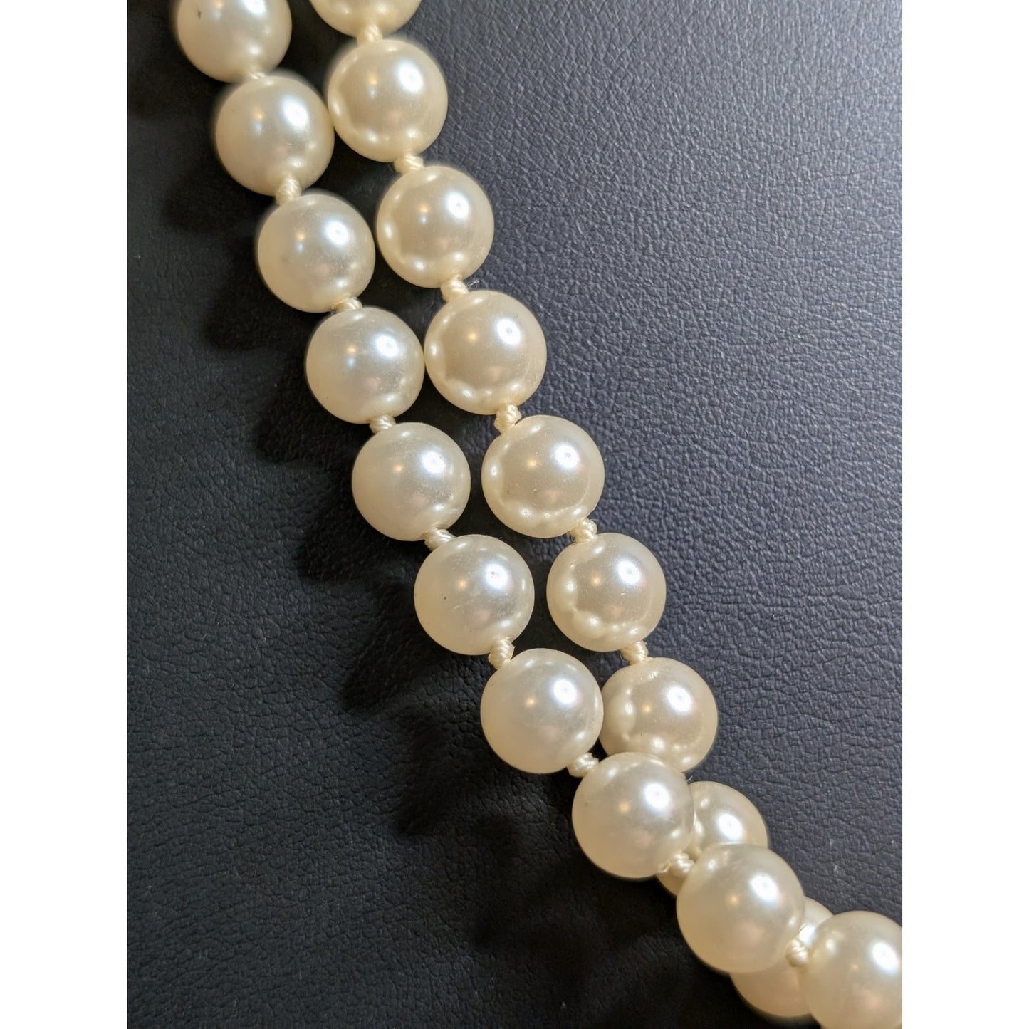 RARE 80s VTG Signed GEP 54" Faux Pearls Gold-Tone Lobster Claw Clasp Necklace