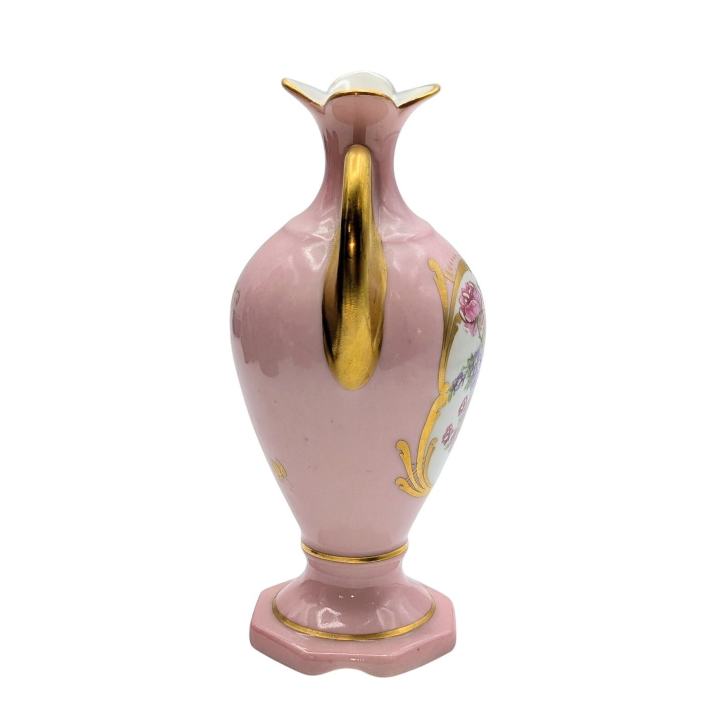 VTG/Antique Pink Gold Floral Pate de Limoges Couleuvre France Bud Vase