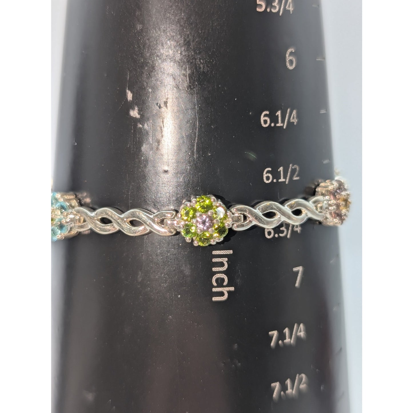 925 Sterling Multi-Color Crystal Flower Cross Over Chain Link Tennis Bracelet