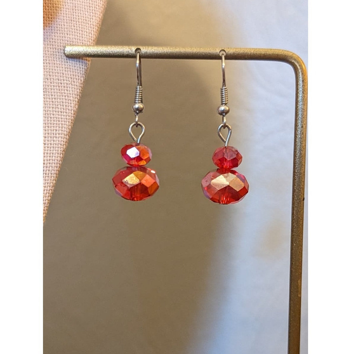 Large Chunky Red Glass Crystal Necklace and Earring Set