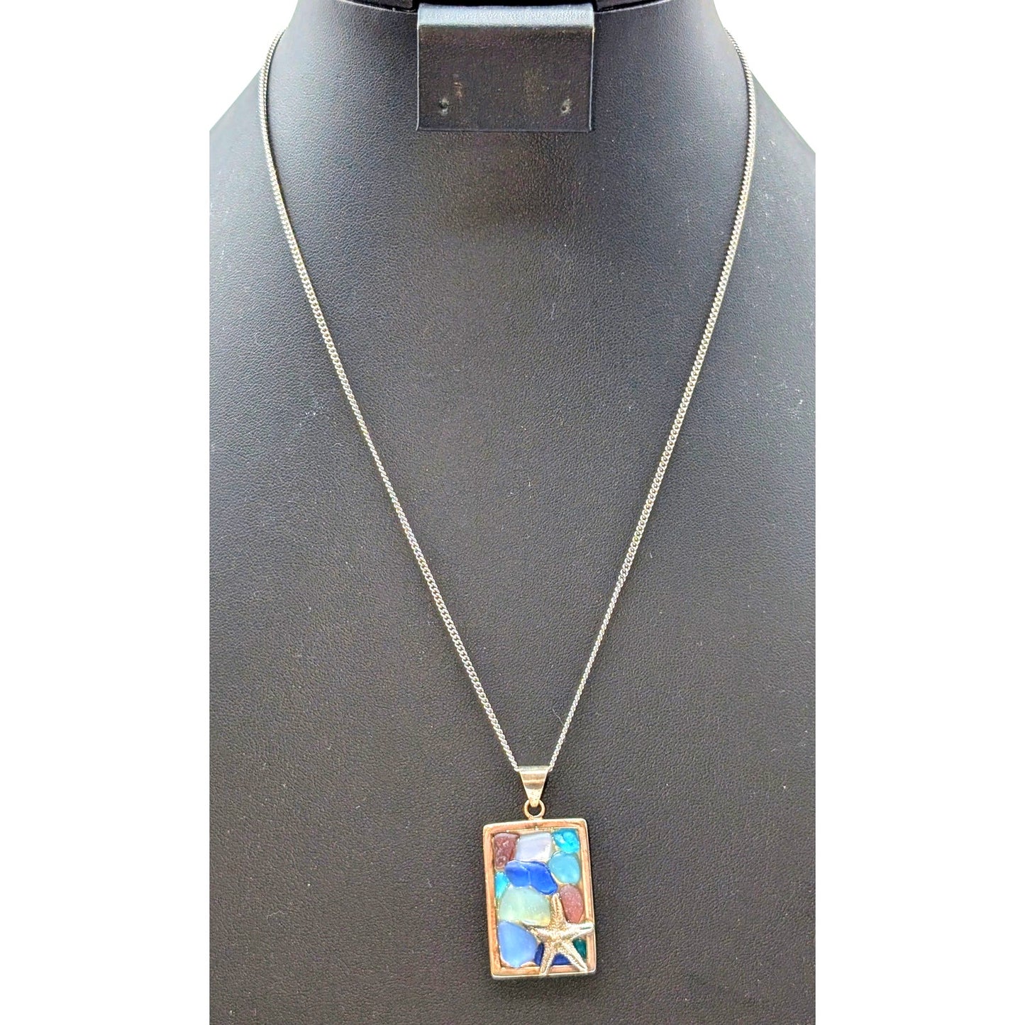 Lita Sea Glass Jewelry 925 Sterling Silver Mosaic Starfish Pendant 20" Necklace
