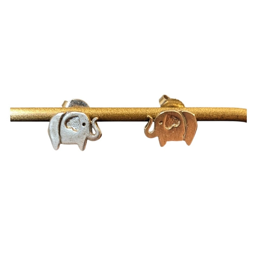 Marked 925 Sterling Silver Heart Ear Elephant Stud Earrings