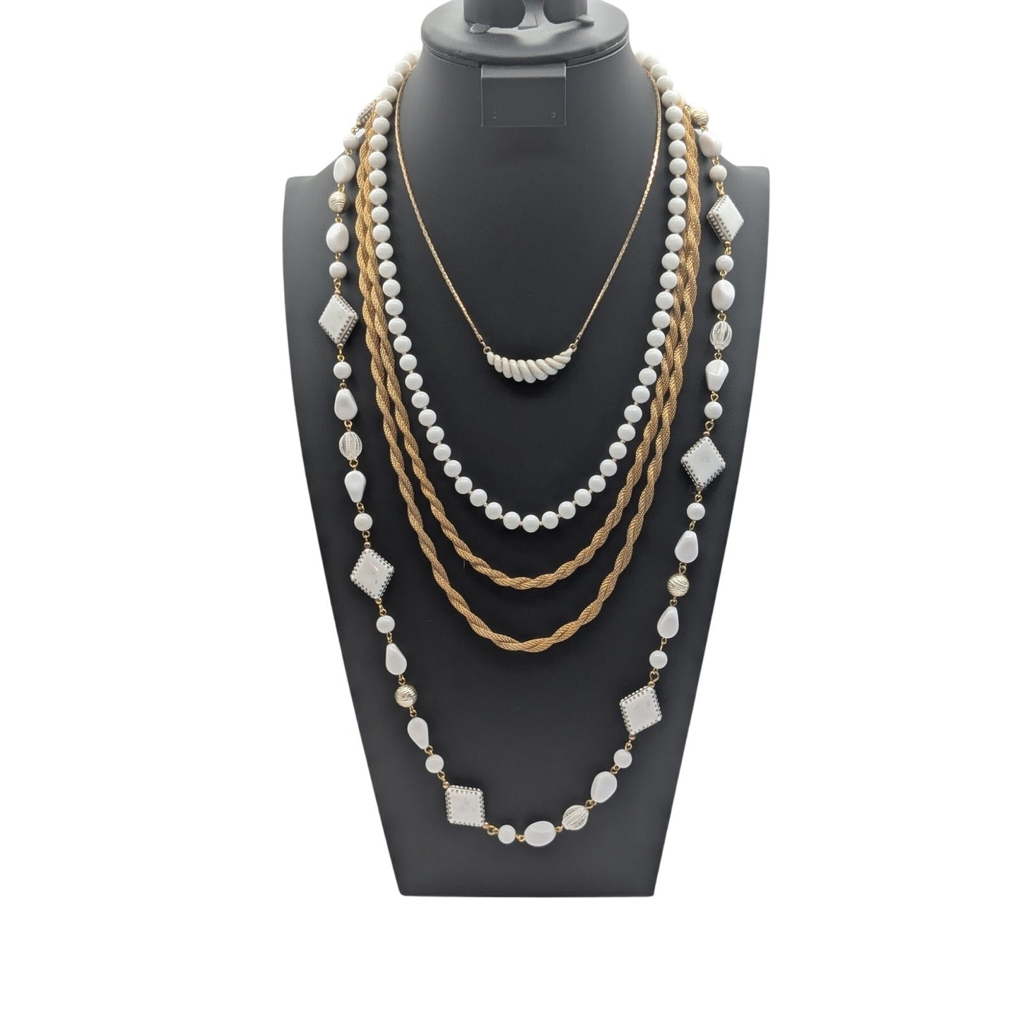 Vintage White & Gold Layered Necklace Jewelry Lot
