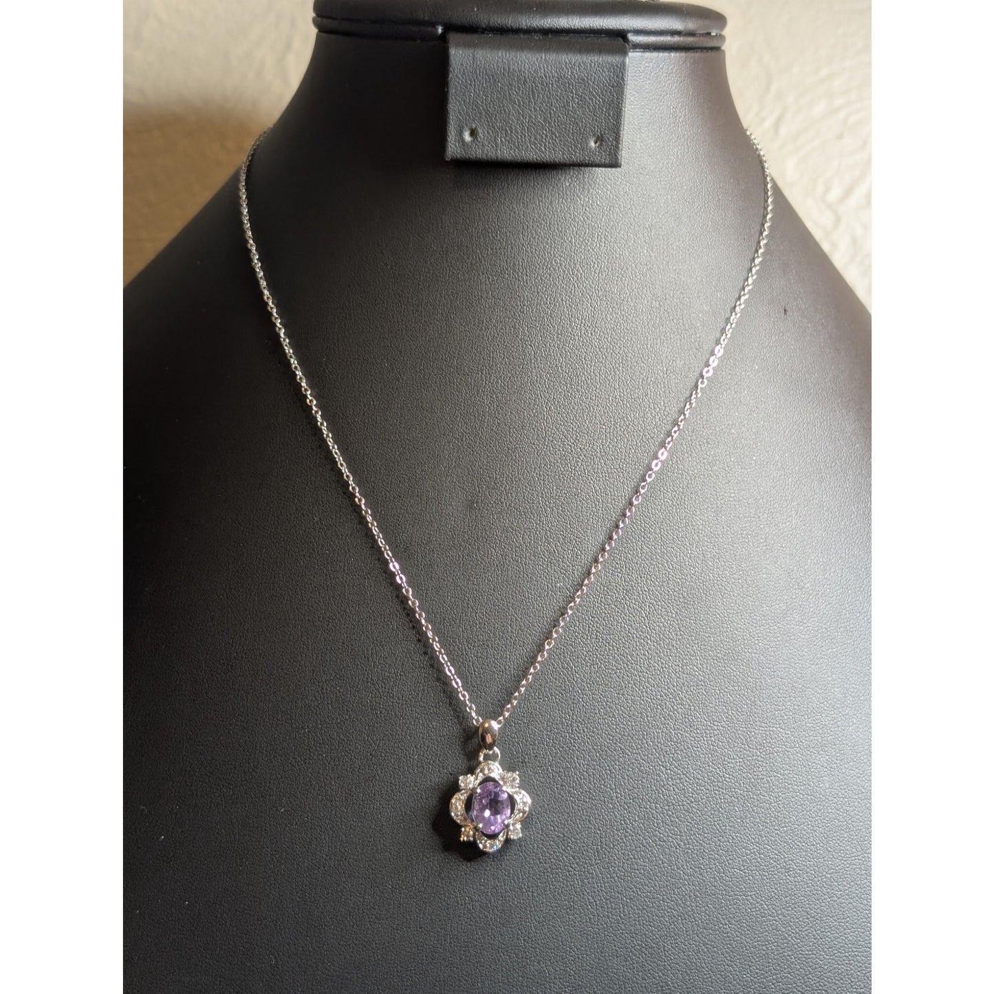 Genuine Amethyst CZ Pendant 18" Necklace