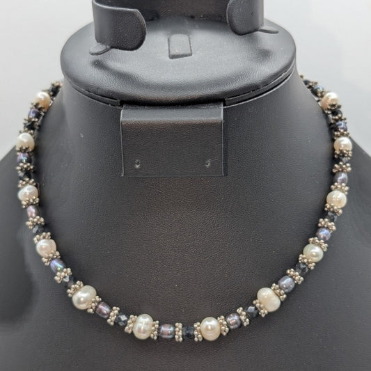 Multi-Color Pearl Silver Tone Beaded 14.5"-16.5" Choker Necklace
