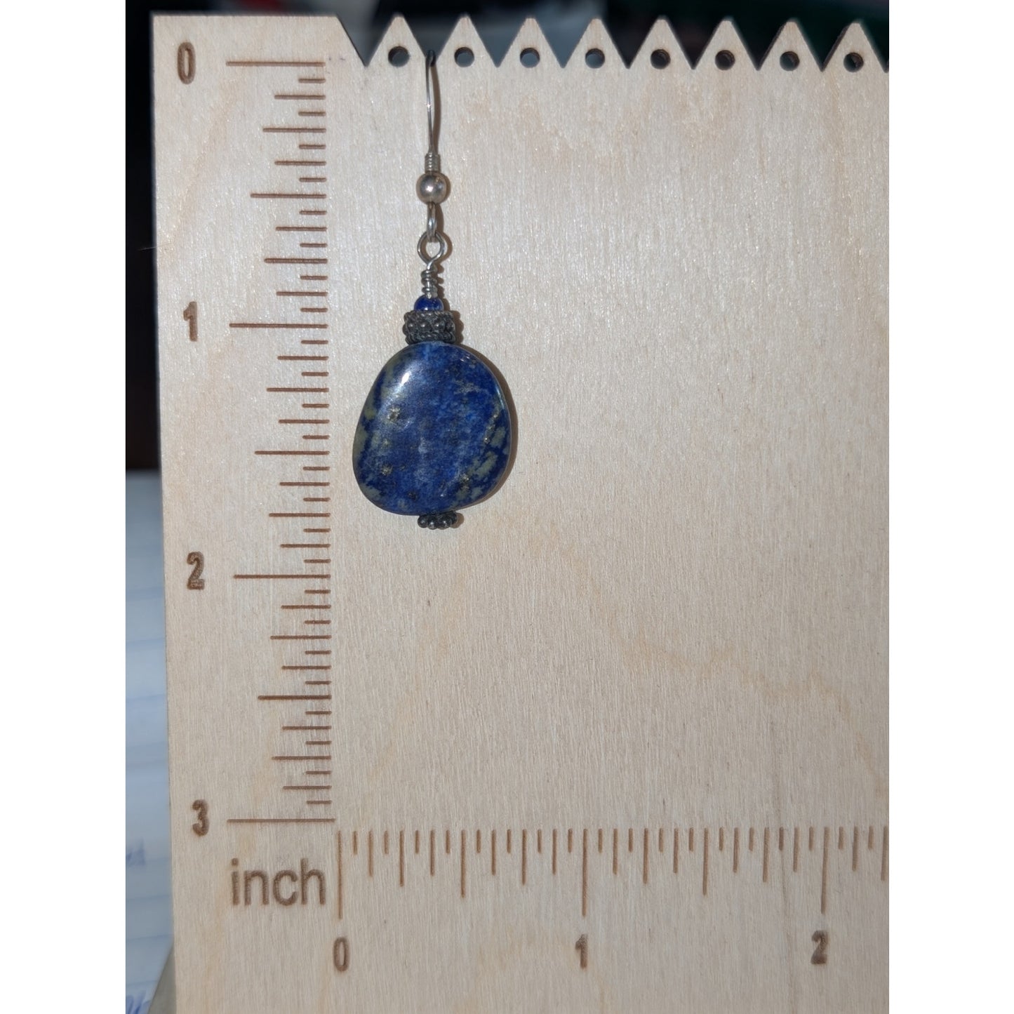 Vintage Denim Lapis Lazuli Stone 925 Sterling Silver Dangle Earrings
