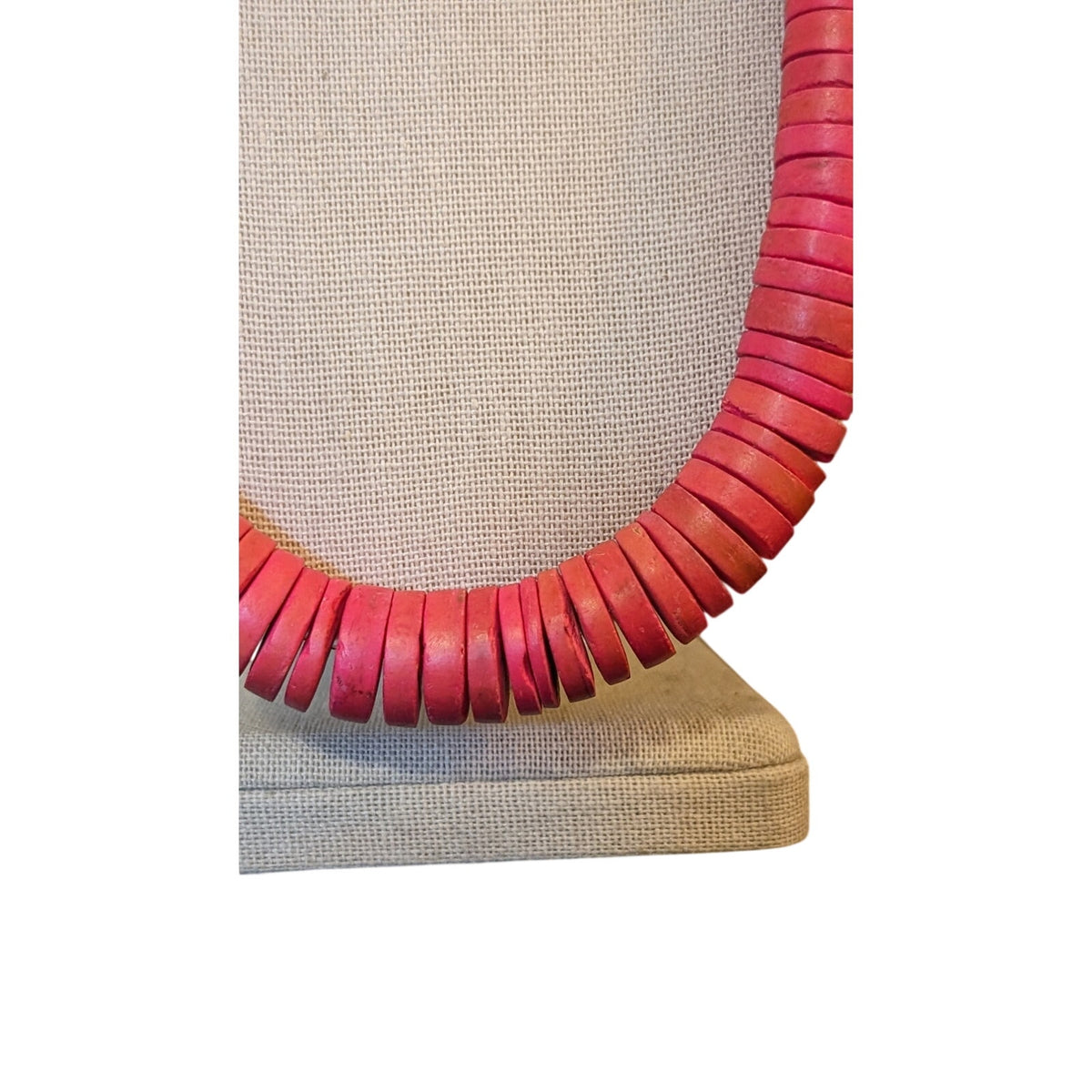 Vintage Pink Graduated Wood Disk Bead Necklace W/ Barrel Clasp