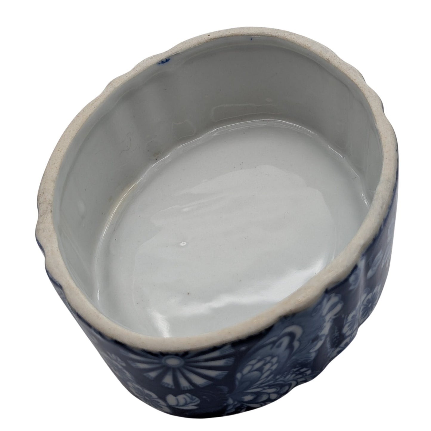 Vintage Blue & White Floral Butterfly Ceramic Trinket Box W/ Lid