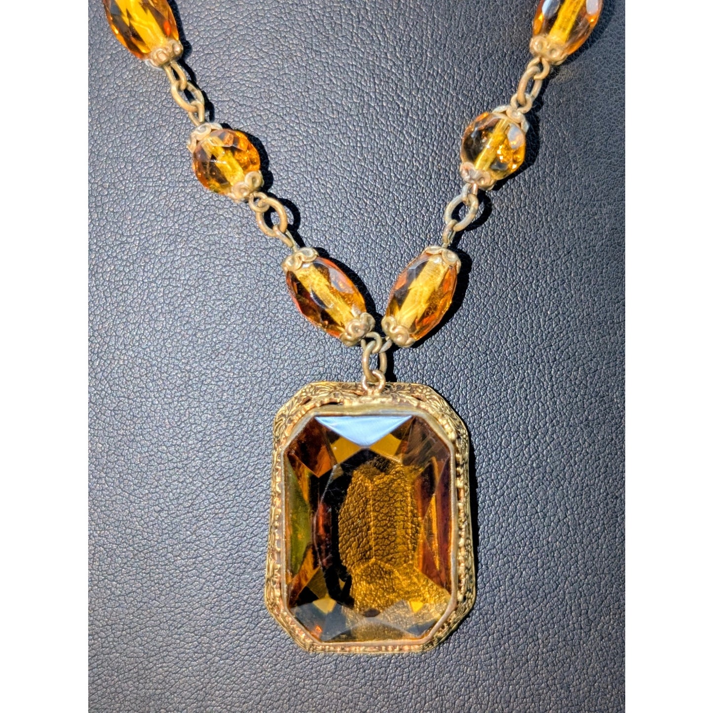 Vintage Antique Signed Czech Edwardian Nouveau Bohemian Glass Choker Necklace