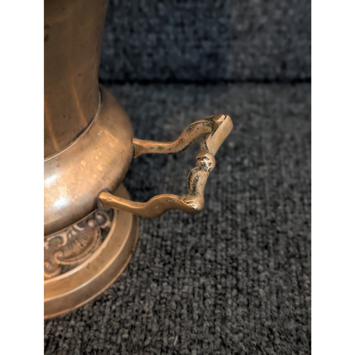 Vintage Embossed Brass Pedestal Champagne Bucket Urn With Handles