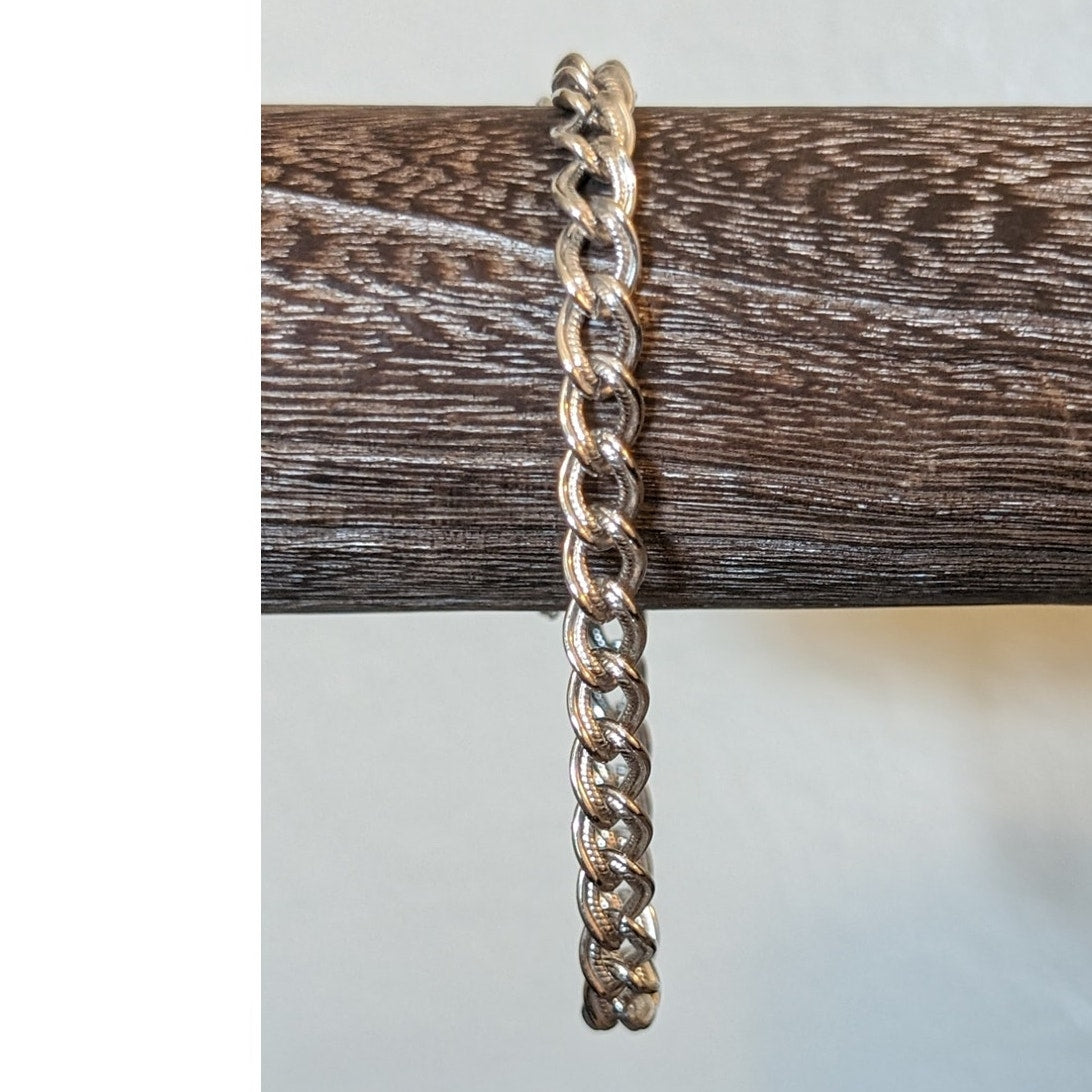 Vintage Monet Silver Plated Textured Link Safety Clasp Charm Bracelet