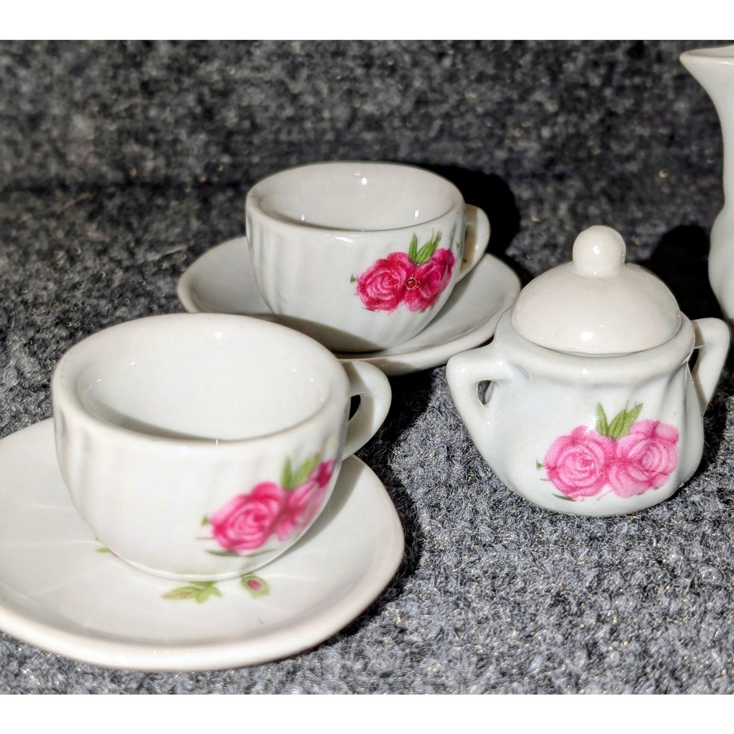 Vintage Thirteen Piece Miniature Child's Pink Rose Tea Set