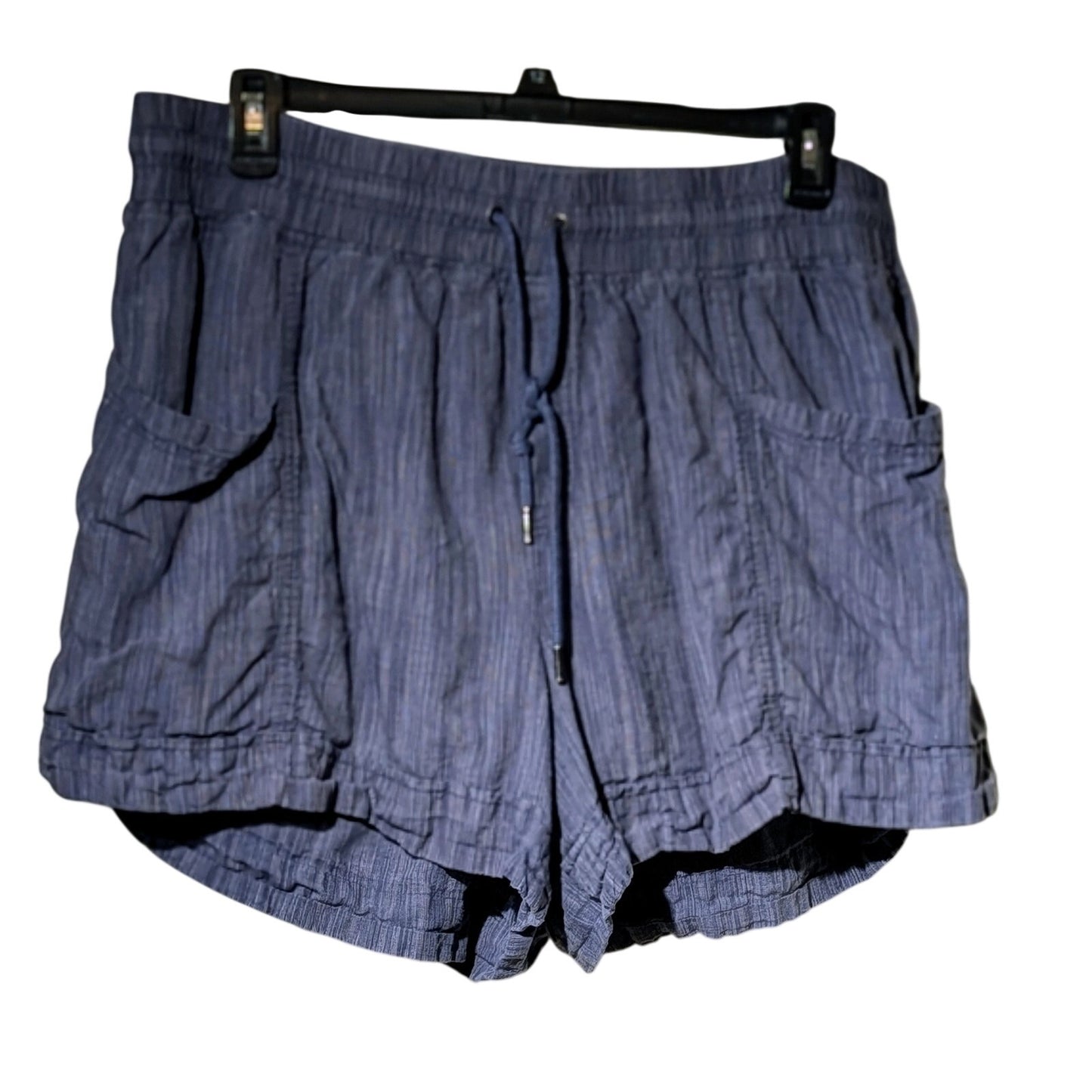 Athleta Cabo Navy Linen Textured 4" Elastic  Drawstring Waist Short Womens Sz 20
